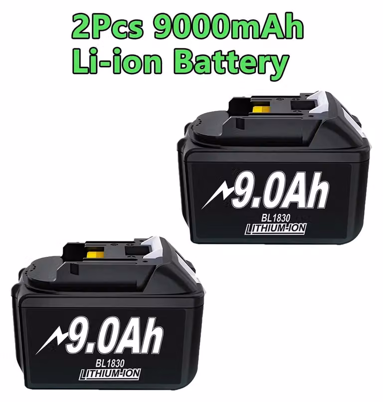 Batteria da 18V per Makita - Batteria di ricambio BL1830, BL1840, BL1850, BL1860 - Confezione da 2 - 9000mAh - Alta capacità - Litio-Ioni