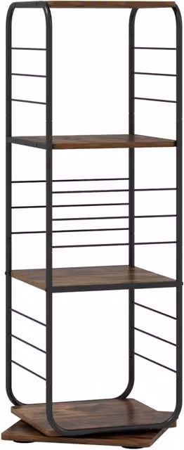Libreria girevole DESIGN IN a 4 ripiani con rotazione a 360 gradi in metallo e legno, Espositore compatto salvaspazio nero per casa, ufficio e soggiorno