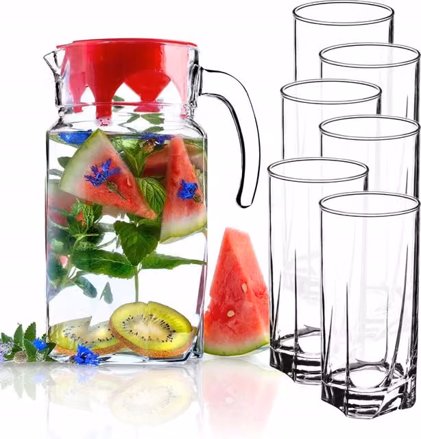 Caraffa in vetro KADAX da 1,7 l + 6 bicchieri da 380 ml per succhi di frutta
