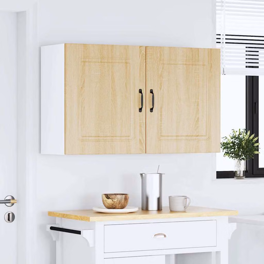 Set di 2 pensili da cucina Kalmar vidaXL in legno multistrato e MDF color rovere, con ante a battente, design moderno per cucina o soggiorno, L/P/H: 60 x 31 x 50 cm