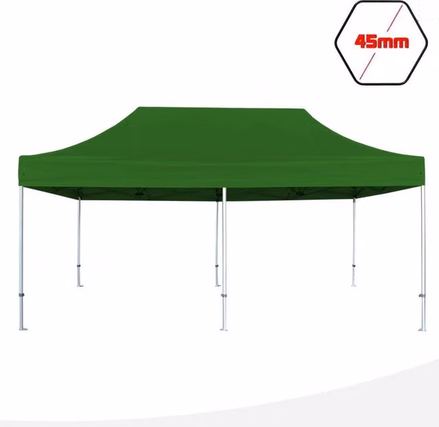 Gazebo 3x6 m verde SENZA laterali pieghevole alluminio piantone esagonale 45mm portatile estendibile richiudibile estensibile acciaio per fiere eventi stand chiosco tenda tendone mercato mercatino