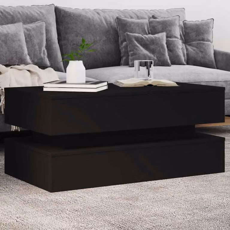 vidaXL Tavolino da Soggiorno Moderno con Luci LED Nero L: 90 cm, P: 50 cm, H: 40 cm