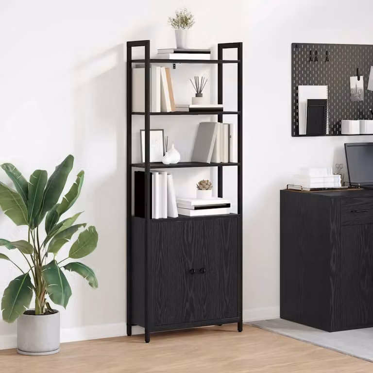 vidaXL Armadio per Libri Industrial con 6 Livelli in MDF e Metallo, Colore Nero, L 60 x P 24 x H 161 cm