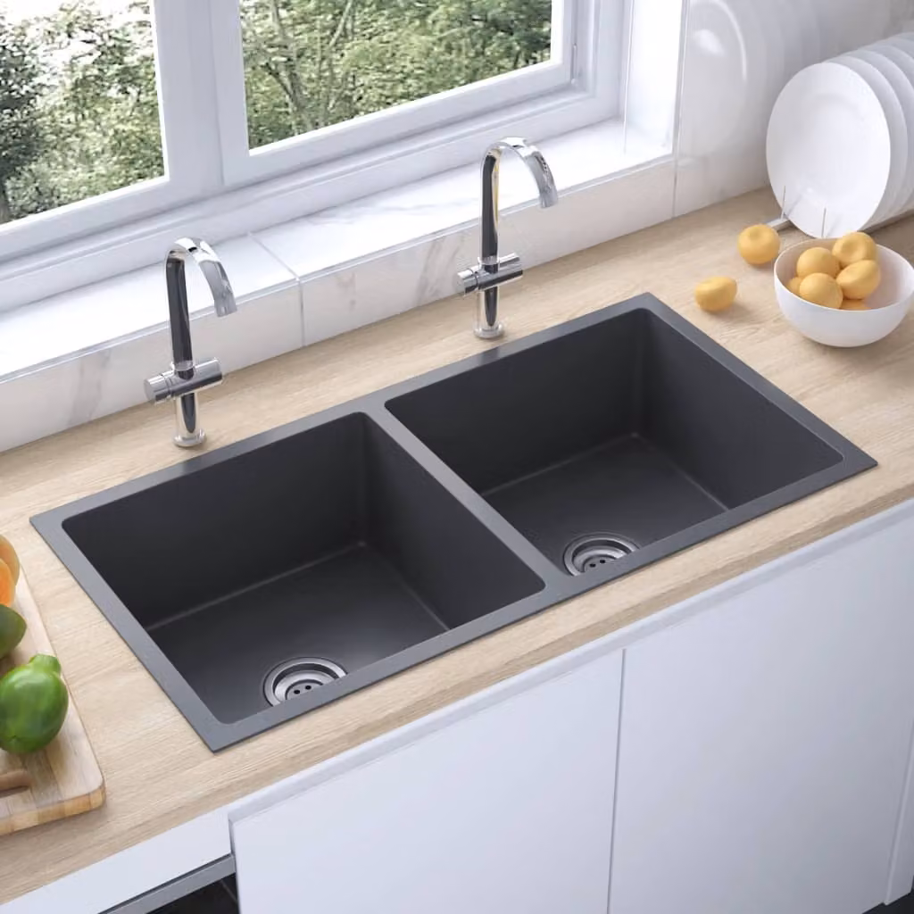 The Living Store Lavello da incasso a mano in acciaio inox nero