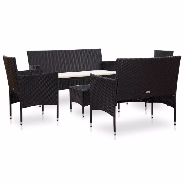 vidaXL set da giardino 5 pezzi con cuscini in poly rattan nero