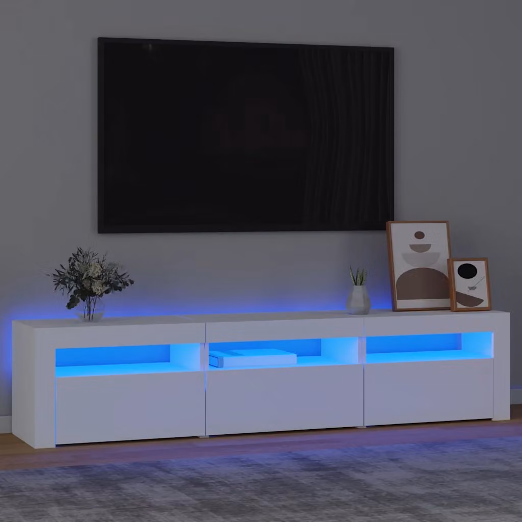 vidaXL Mobile Porta TV Moderno con Luci LED Bianco L: 180 cm, P: 35 cm, H: 40 cm