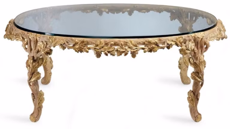 Tavolino barocco Casa Padrino con piano in vetro colore naturale/marrone - Tavolino ovale in stile barocco - Mobili barocchi - Interni barocchi - Nobili e sontuosi - Qualità - Italy