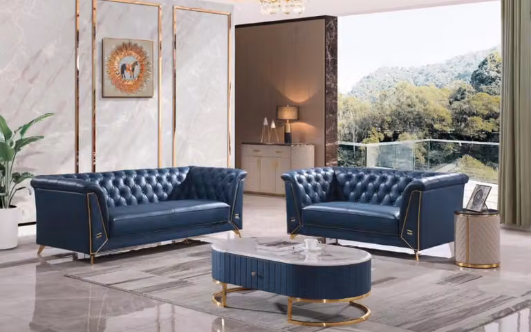 Luxus Chesterfield Sofagarnitur 3+2 Sitzer Couchtisch Möbel Couch Sofa