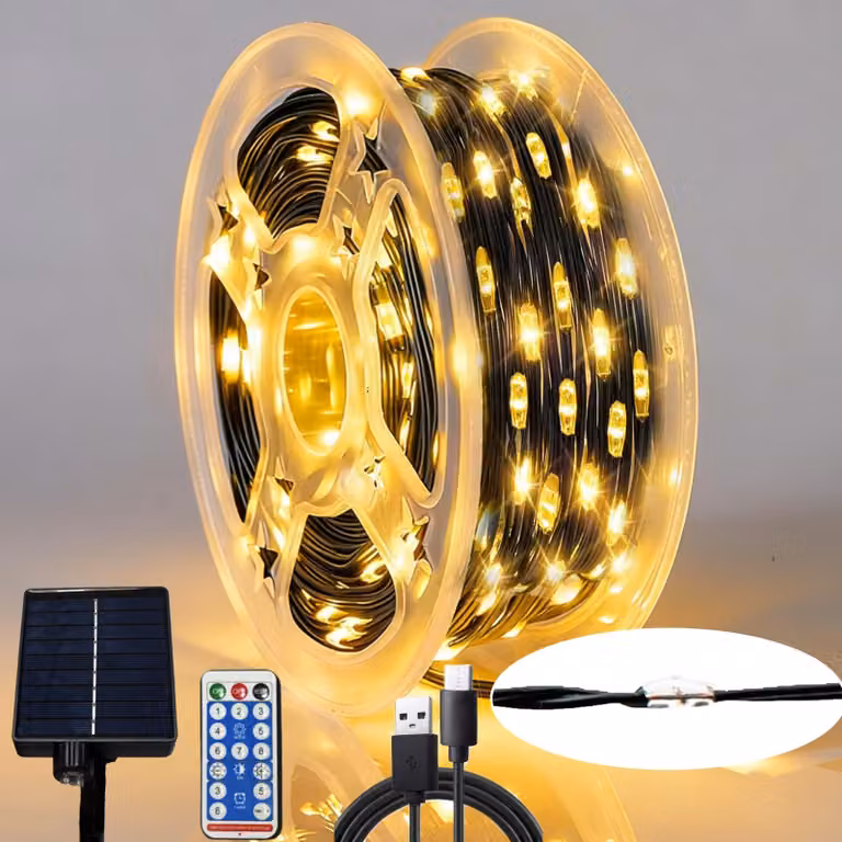 Catena luminosa solare, 300 LED, colore nero, confezione singola