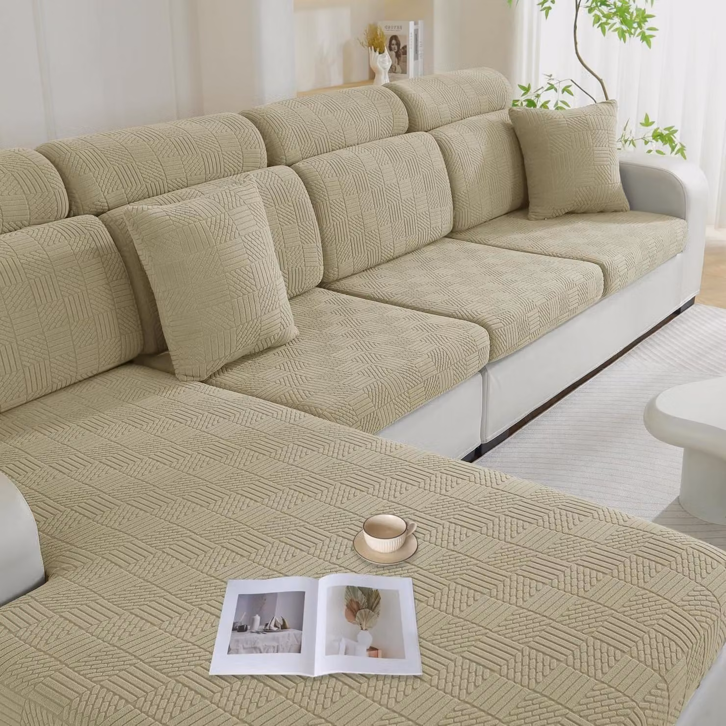 Copertura per cuscino da seduta, elasticizzata, impermeabile, color kaki, adatta per 1 posto, 3 posti e chaise longue