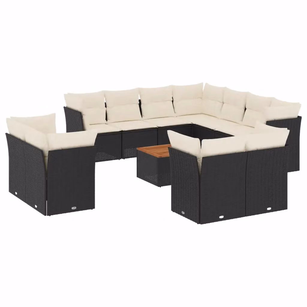 Set di Divani da Giardino VIDAXL a Forma di U in Polyrattan Nero con Cuscini, 12 Posti – 2