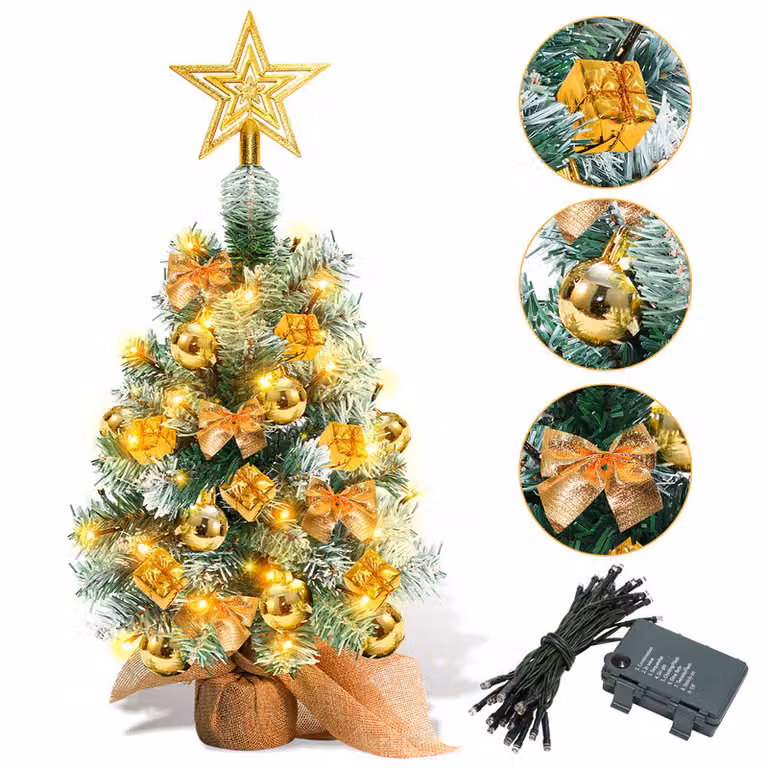 Clanmacy Albero di Natale artificiale a LED Albero di Natale 40 cm Albero di Natale illuminato Decorazione natalizia Albero decorativo di luci, oro