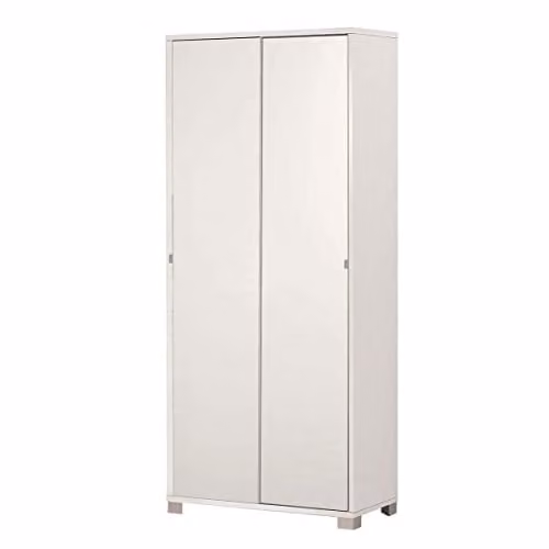Sarmog Armadio2 Ante Scorrevoli, Armadio 2 ante, Armadio Salvaspazio, Armadio camera da letto, Armadio 2 ante con ripiani, 82x41x h190 cm (Senza Specchio, Bianco Fiammato)
