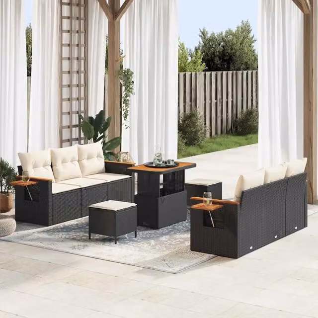 Set Divano da Giardino 11 pz 8-Numero di posti Nero e Crema 3365080