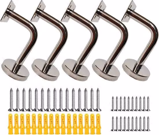 Supporti per corrimano in acciaio inossidabile 304, confezione da 5 pezzi – Supporti a parete per corrimano e ringhiere, diametro base 50 mm, altezza 60 mm, lunghezza 80 mm