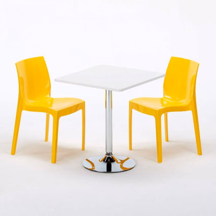 Tavolo quadrato bianco e 2 sedie Set di aste per interni in polipropilene colorato Grand Soleil Ice Cocktail - Giallo