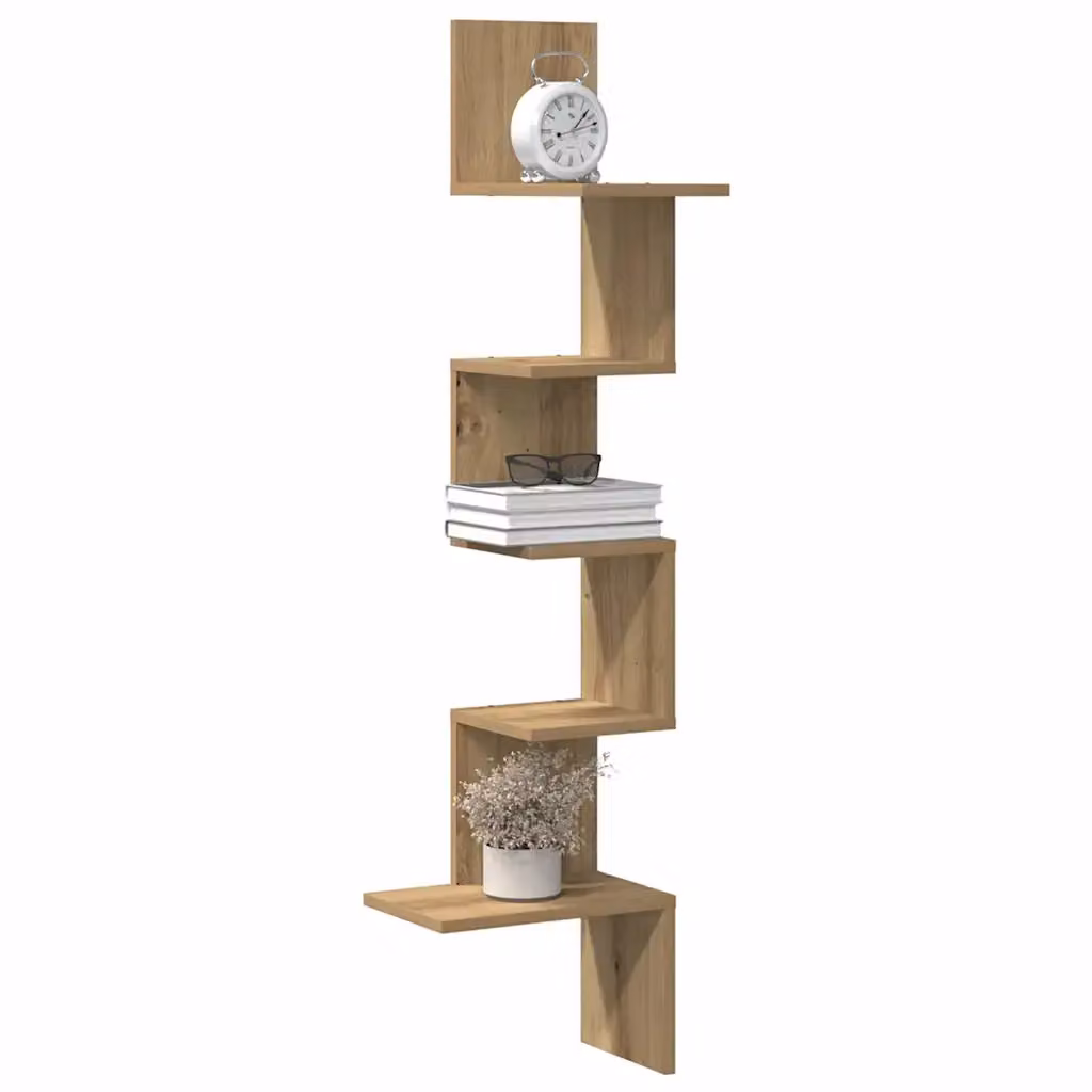 Scaffale Angolare da Parete vidaXL in Legno Rovere Marrone Moderno L/P/H: 32 x 32 x 127,5 cm