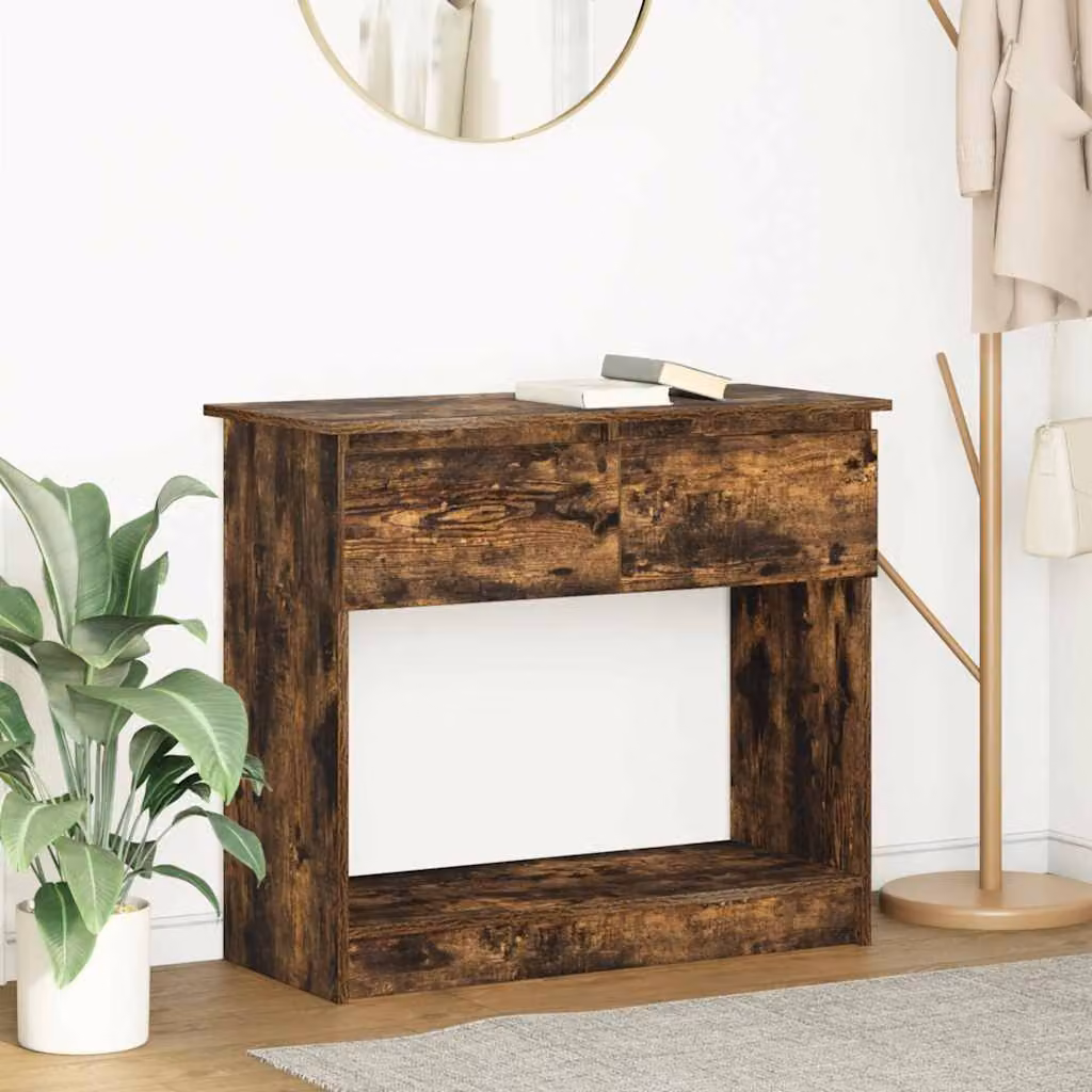 vidaXL Tavolo Consolle Moderno con Cassetti in Rovere Fumo Marrone L: 85,5 cm, P: 38,5 cm, H: 74,5 cm