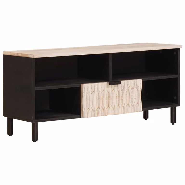 Mobile TV vidaXL con cassetto in legno e metallo, finitura bianco lavato, L 100 cm x P 33 cm x H 46 cm