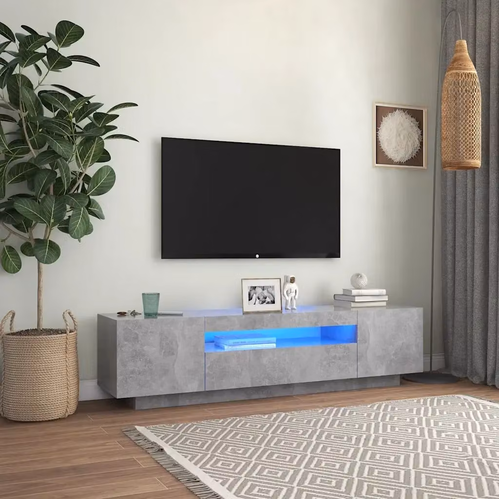 Mobile TV moderno DESIGN IN con luci LED integrate, colore grigio cemento, L 160 cm x P 35 cm x H 40 cm – 2