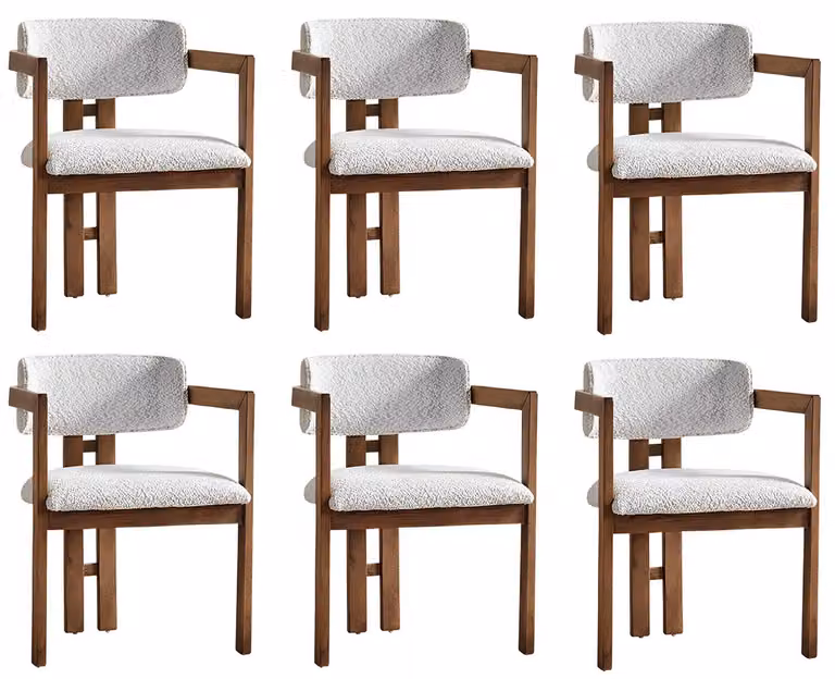 Weißes Stuhl-Set Designer Küchenstühle Stoffstühle 6x Textilstühle