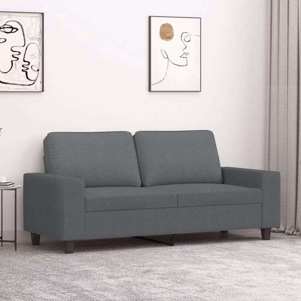 Divano esclusivo a 2 posti, colore grigio scuro, 140 cm, rivestito in tessuto
