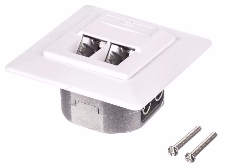 Pannello di connessione da incasso, completo, 2 porte RJ45, 8P8C, FTP, Cat6, Netrack