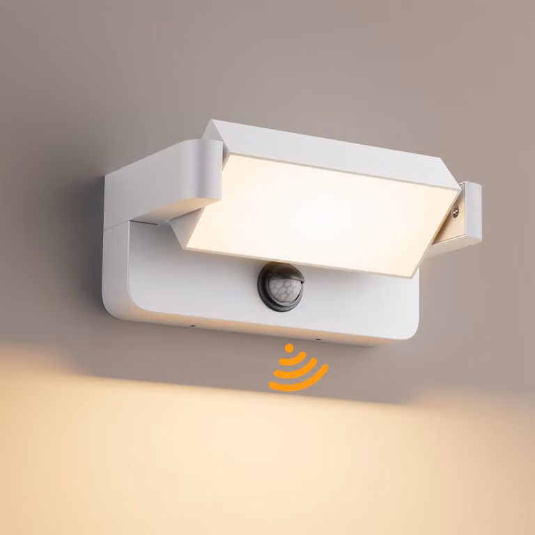 Lampada da parete a LED, 24 W, grado di protezione IP65, 3000 K, con sensore di movimento, colore bianco