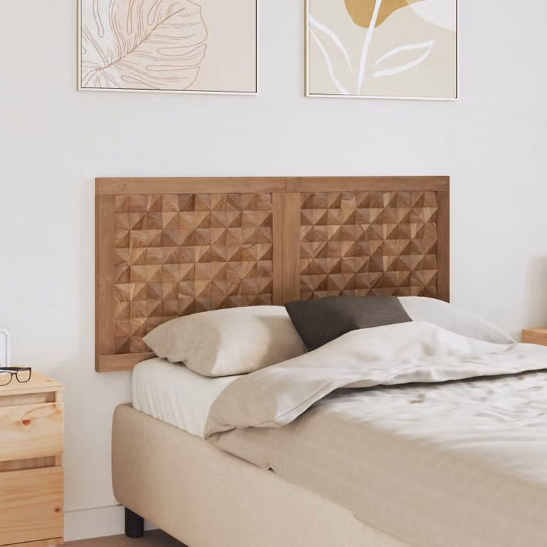 Testiera del letto vidaXL in legno di teak solido naturale, stile rustico, L: 120 cm, H: 55 cm, P: 22 cm