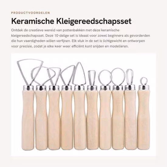 Dailygoods - Set di strumenti per la Vetroceramica, 10 pezzi - Leggero - Professionale/Amatoriale - Precisione - Manici in legno - Utilizzo confortevole - Utensili per ceramisti