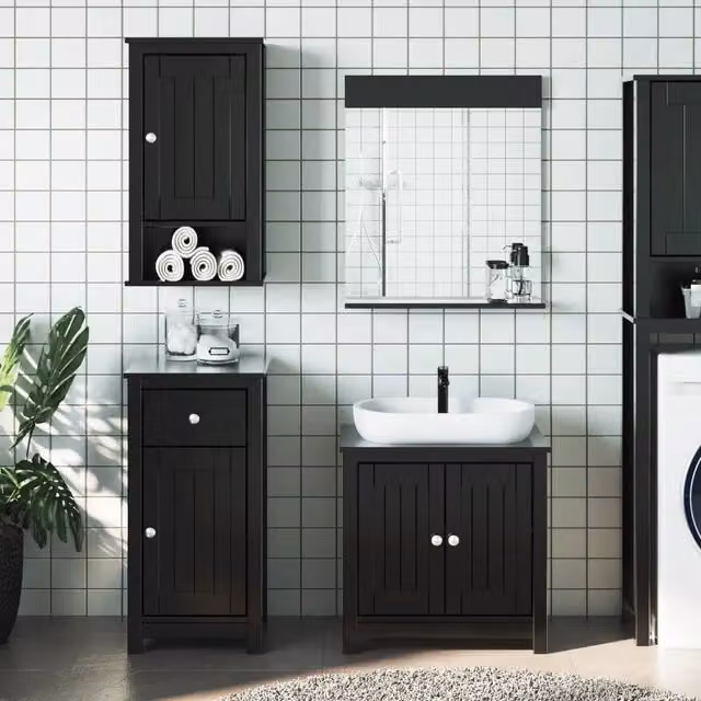 Set Mobili da Bagno 4 pz BERG Nero in Legno Massello di Pino 3206503