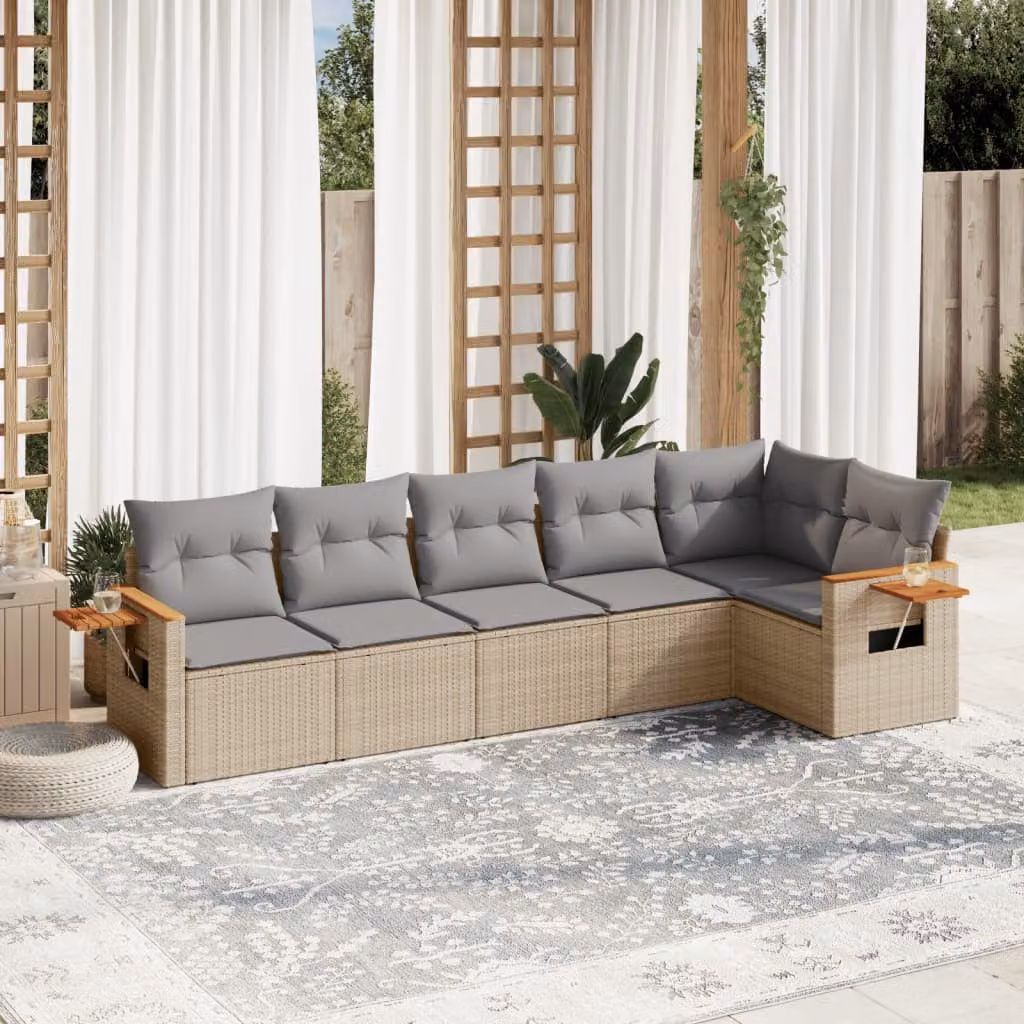 vidaXL Set Divano da Giardino a L in Polyrattan con Cuscini Beige e Tavolino da Esterno 6 pz – 1