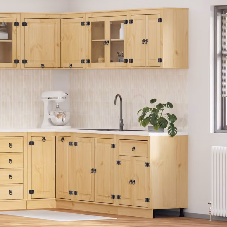 Set di 4 armadietti a muro vidaXL in pino massello marrone e nero per soggiorno e sala da pranzo