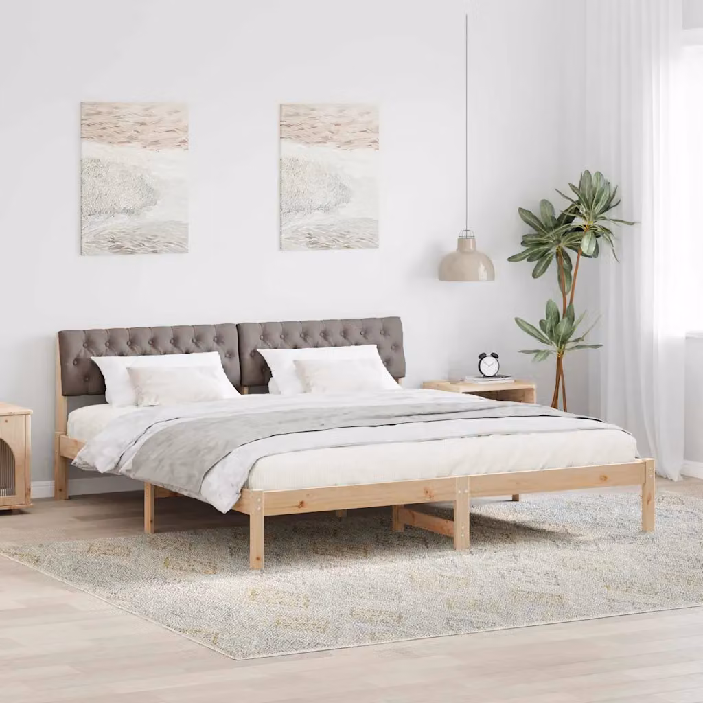 Struttura del letto con testiera vidaXL in legno di pino, marrone e beige, 180 x 200 cm – 1