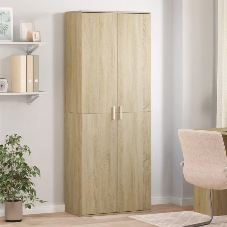 Credenza moderna da parete vidaXL in legno MDF, colore beige e marrone, L: 70 cm, P: 35 cm, H: 180 cm