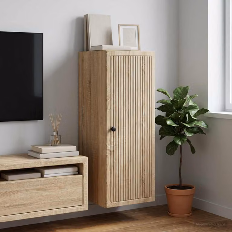 Mobiletto a muro vidaXL in stile vintage Rovere Sonoma, colore marrone, L: 33 cm, P: 34,5 cm, H: 90 cm