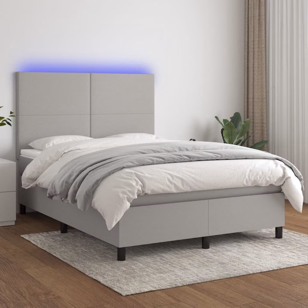 Maison Exclusive - Letto a Molle Materasso e LED Grigio Chiaro 140x200 cm Tessuto