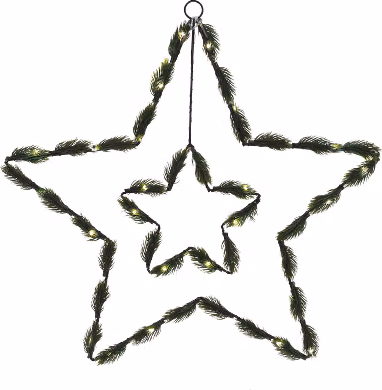 Stella LED da appendere con abete verde - circa 50 cm - batteria / timer / bianco caldo