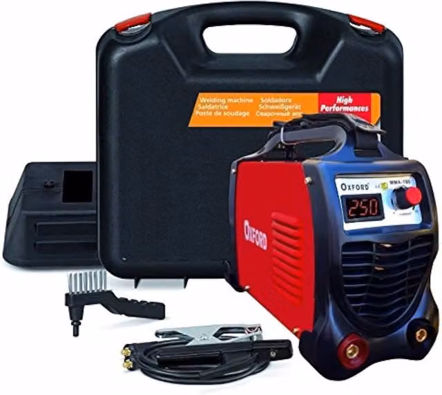 Saldatrice Inverter MMA Trade Shop con Elettrodo 250 Ampere, Display Amperaggio e Accessori, Rossa