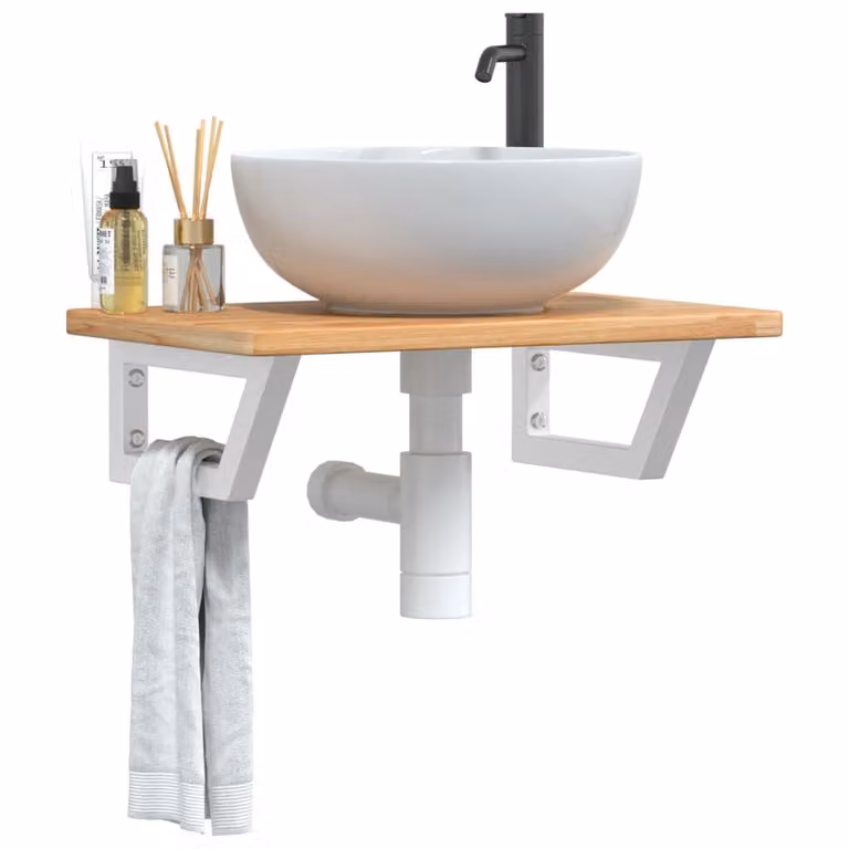 vidaXL Ripiano a Parete per Lavabo in Rovere e Metallo, Moderno, Marrone e Bianco