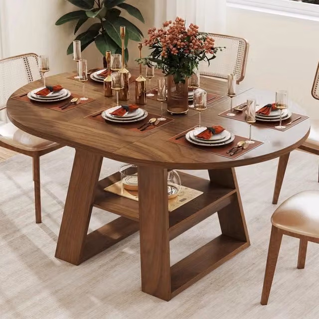 Tavolo da pranzo allungabile per 4-6 persone con ripiano e vano prolunga integrato, MDF noce, 150 × 110 × 75 cm