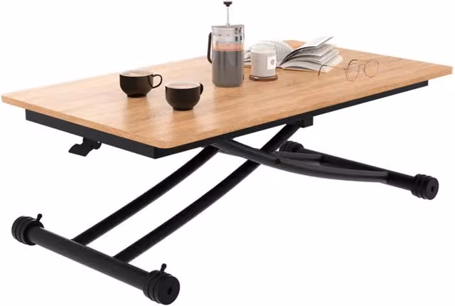 Tavolino rettangolare IDMarket URBANA in legno e metallo nero con meccanismo sollevabile e design industriale