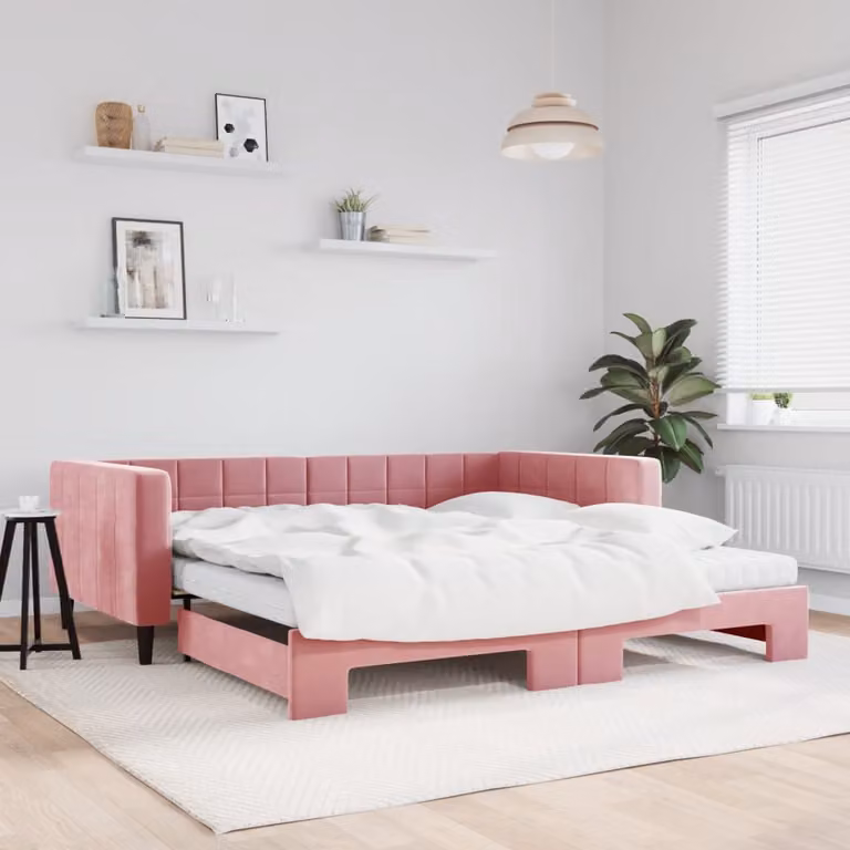 vidaXL Divano Letto Estraibile in Velluto Rosa con Materasso 100x200 cm