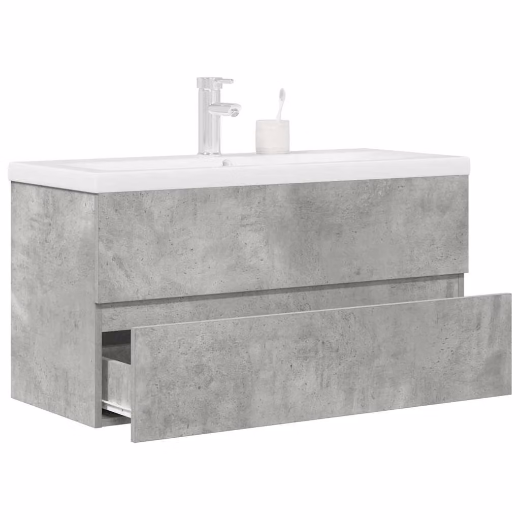 Set di mobili da bagno vidaXL composto da 2 pezzi in legno multistrato, colore grigio e bianco, con mobile lavabo e pensile moderno da appendere alla parete
