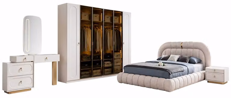 Set completo per camera da letto: letto, comodini e armadio, 6 pezzi