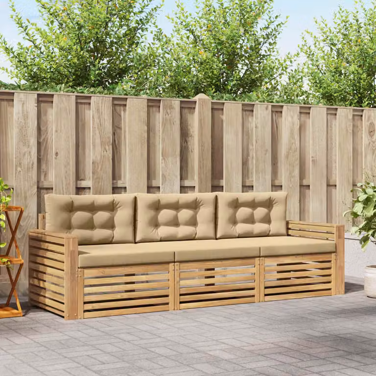 Set di divani da esterno vidaXL in legno di acacia con cuscini, Bianco e Beige
