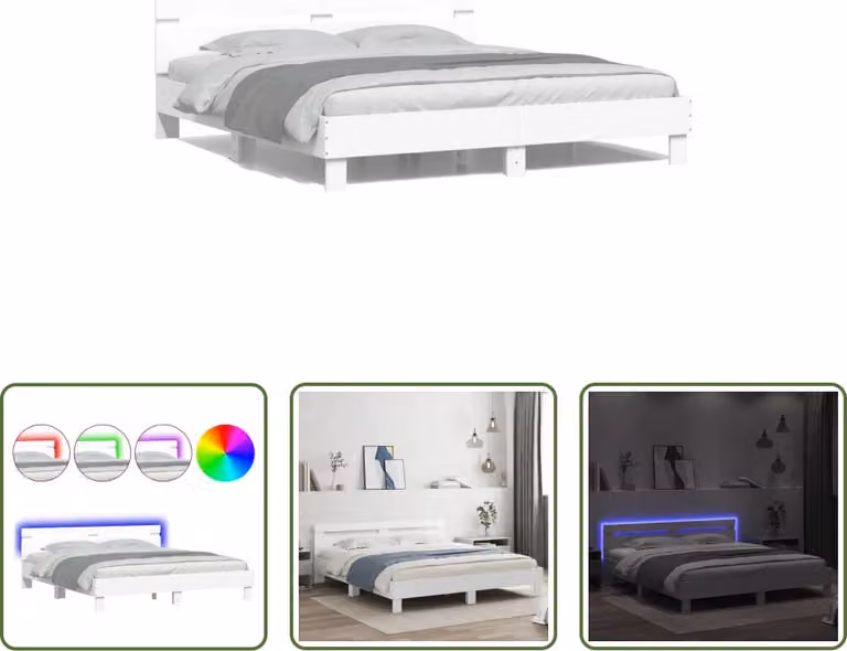 The Living Store Giroletto con testiera e illuminazione a LED bianco 180x200 cm