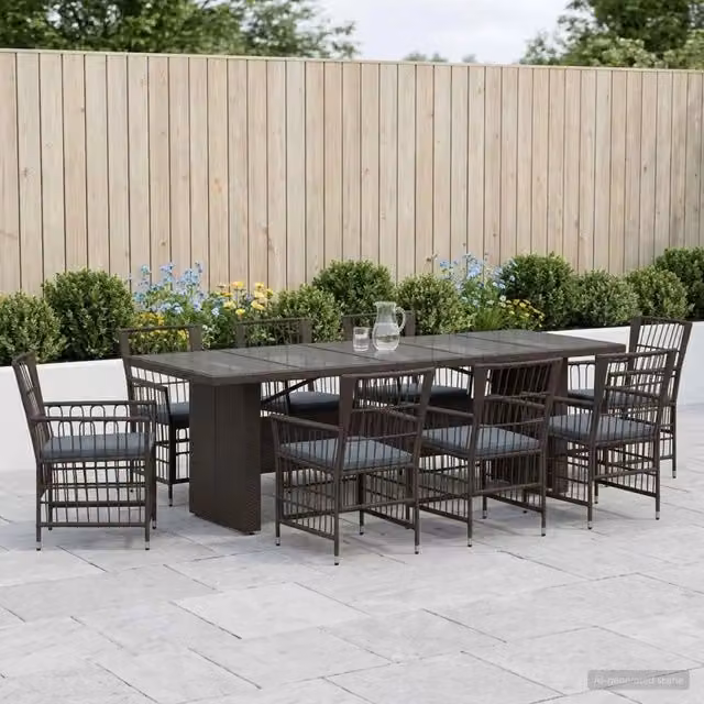 Set da pranzo per esterni vidaXL in polyrattan e vetro nero e grigio, 9 pezzi – 1