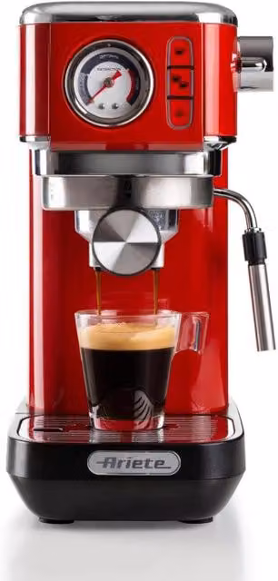 Macchina da caffè Ariete con manometro, 1300W e 15 bar, per caffè macinato ed ESE, colore rosso