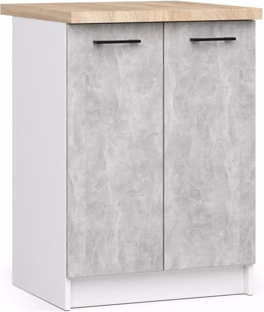 Mobile cucina modulare AKORD OLIWIA Bianco con piano in effetto Cemento, 2 ante e ripiani interni, L: 60 cm, P: 46 cm, H: 85 cm